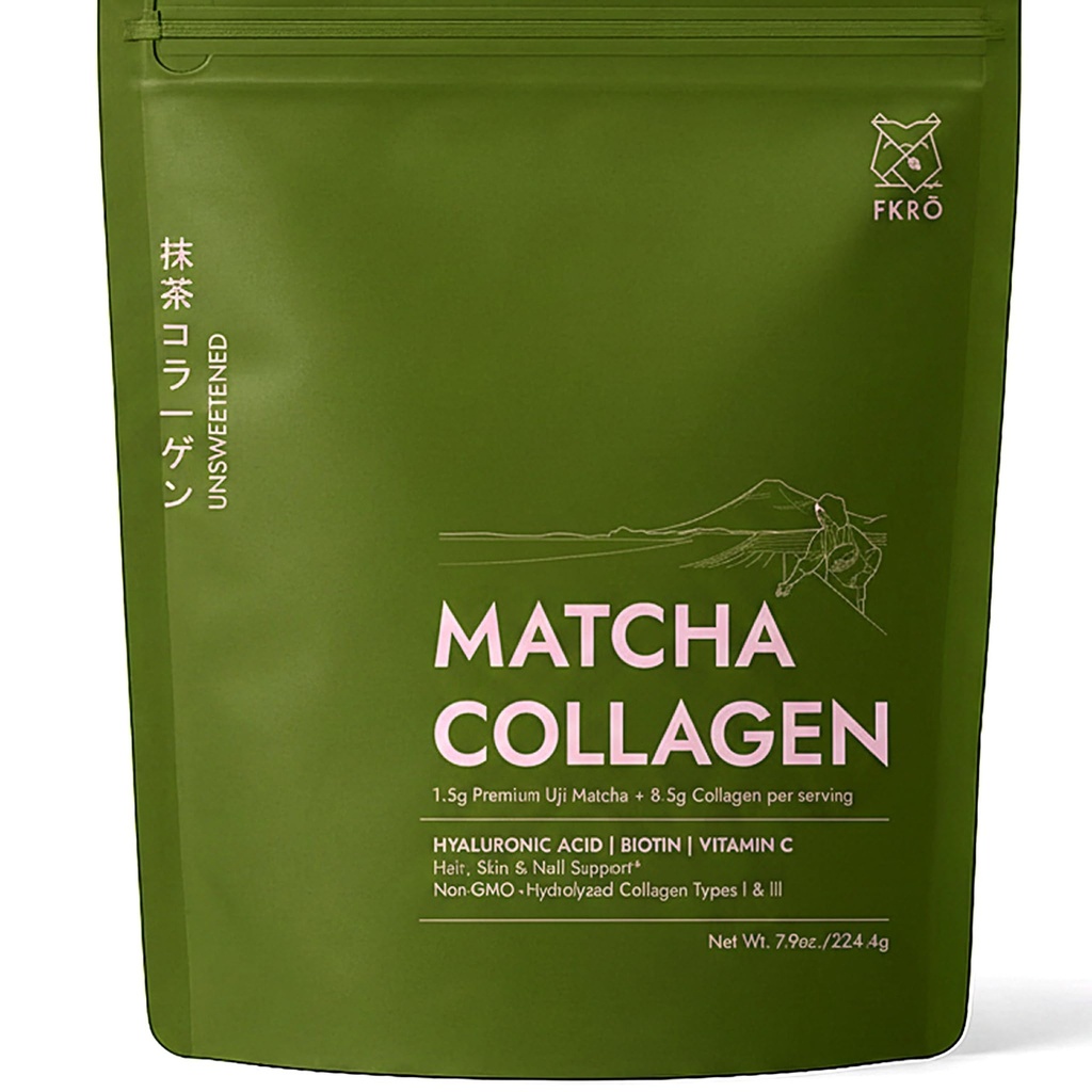 FKRO Matcha Collagen Powder w Biotin, Hyaluronic Acid & Vitamin C - 健康头发,皮肤和钉子 - 天然型 I & III 水解 Collagen Powder, 无甜的 Matcha Latte - 22 services, 7.9oz