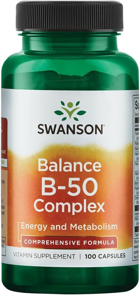 Swanson B-50 Complex - 维生素补充促进能量与代谢支持 - 可能支持心脏健康,记忆与支持 - (100 Capsules)