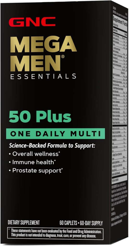 GNC Mega Men One Daily 50 Plus Multivitamin, " 总体健康、前列腺和循环支持和免疫健康科学辅助公式 " , 60 Counter
