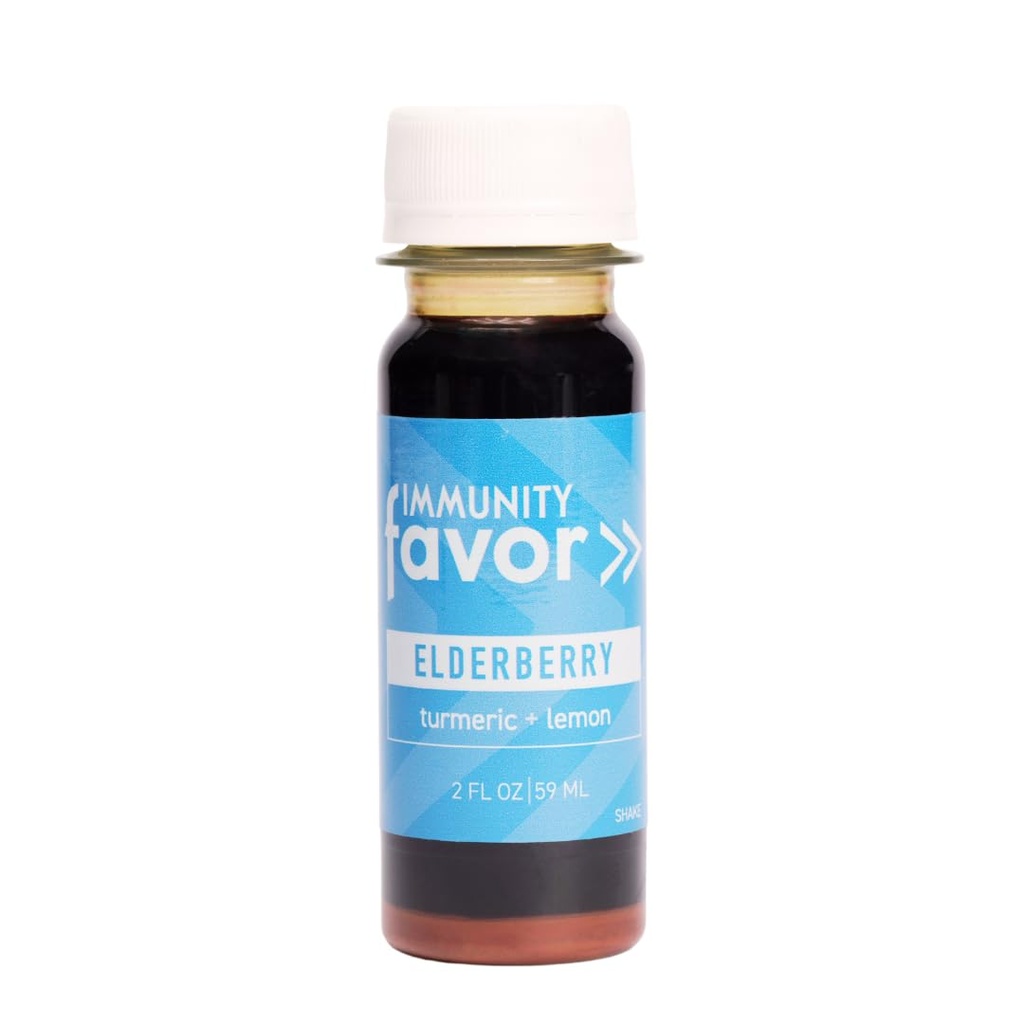 Favor Elderberry 豁免射击 - 配有涡轮和柠檬的天然健康射击 - 饮用和豁免靴、维生素和营养素, & Daily Wellness - 12 Pack (各2oz)