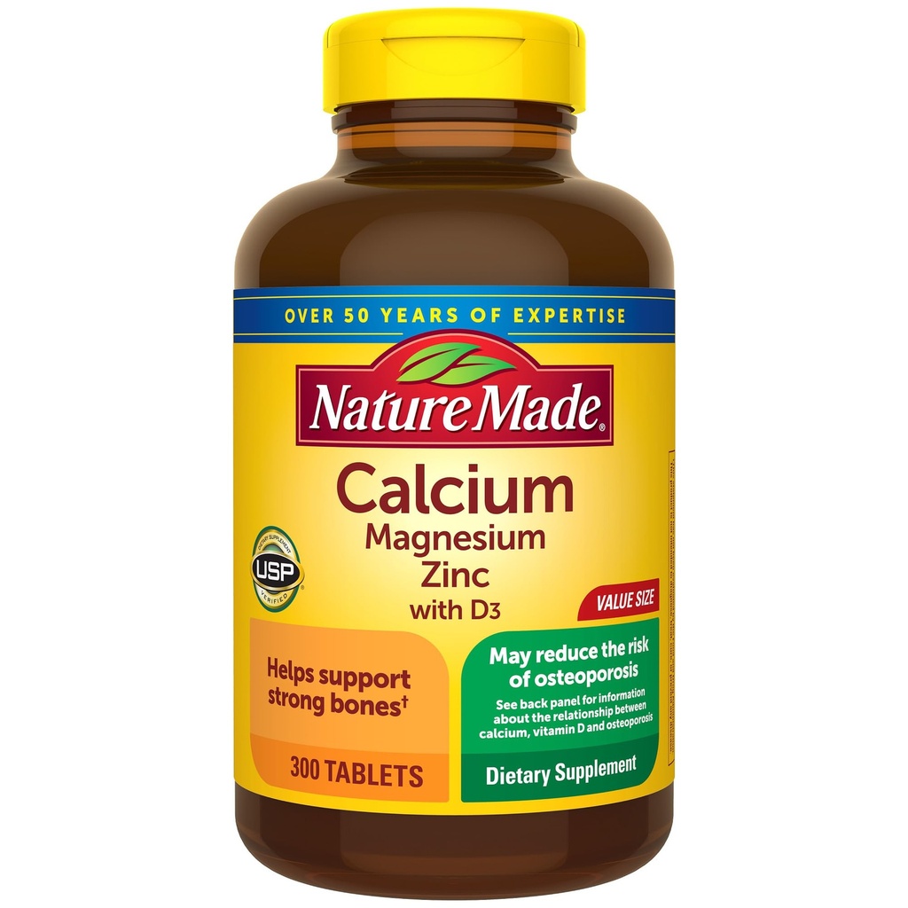 Nature Made Calcium Magnesium Zinc 配有维生素D3, 骨支持的饮食补充, 300块