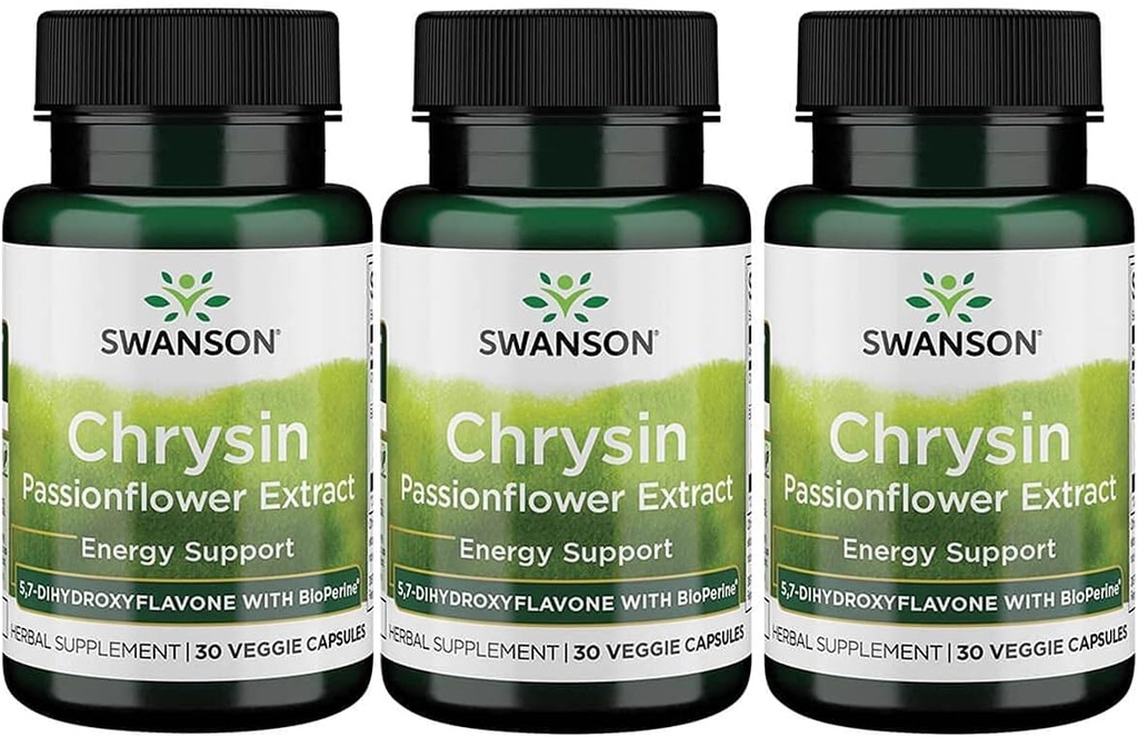 Swanson Chrysin Passionflower 提取 - 草药补充剂促进总体健康,健康与适配 - 自然公式可能支持精益肌肉维持 - (30 Vegie Capsules)