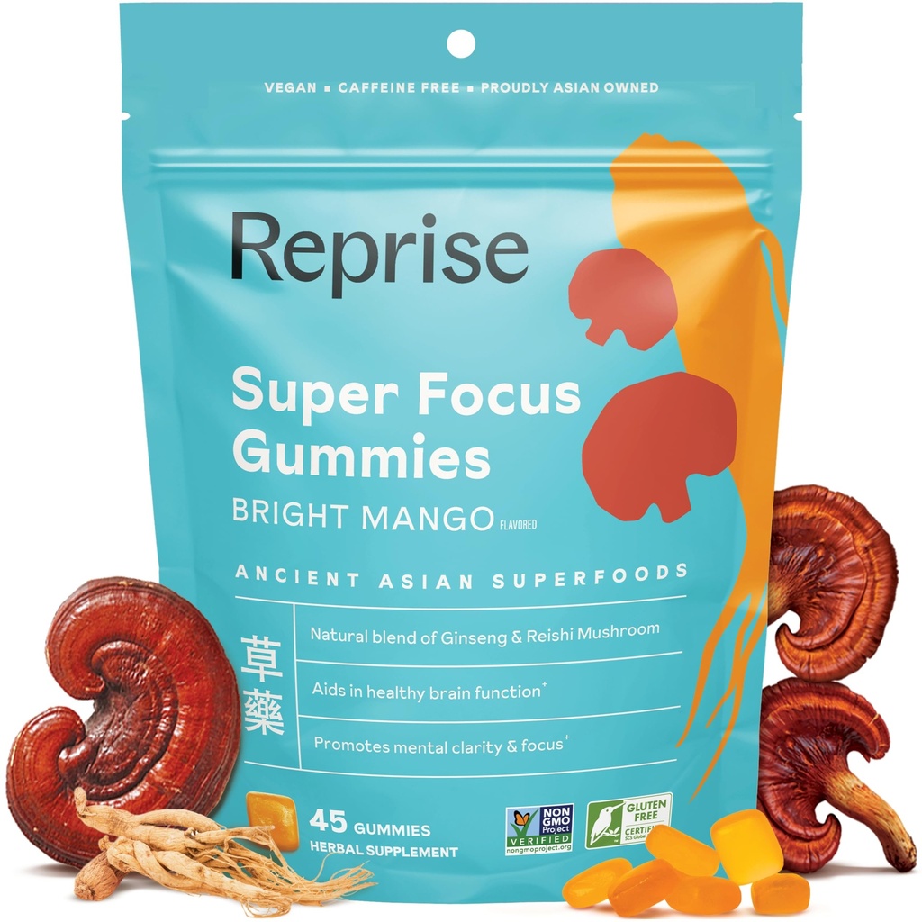 关注成人的Gummys QQ美国和韩国的Ginseng 与Reishi蘑菇节选 QQ所有天然的Gummy for Focus, Mood, and Energy & Mango Flavored QQ 45 Counter