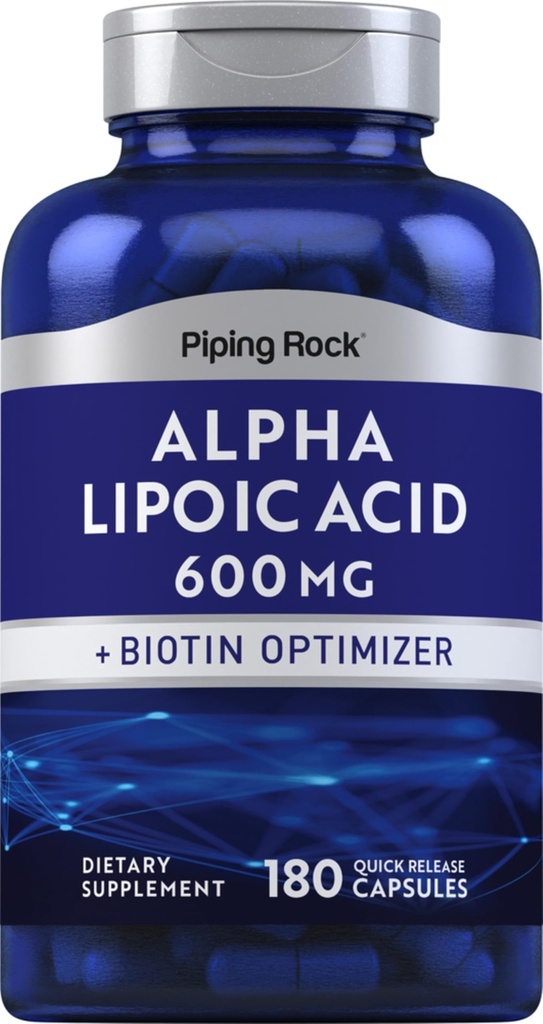 螺旋岩 Alpha Lipoic Acid 600mg + 180 Capsules + 生物素优化剂 + ALA 补充剂 → 非 GMO, Gluten Free