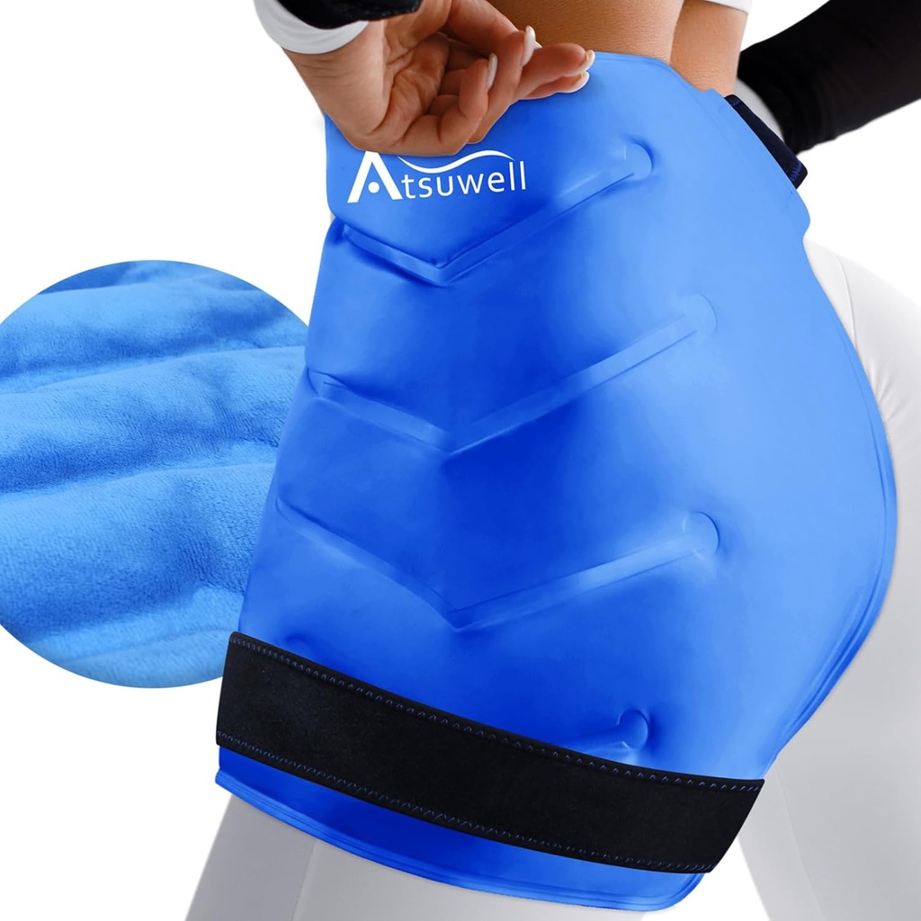 Atsuwell XL Hip 冰包包装, Gel 冷包用于Hip Care, 重用冰包用于Hip 替换, Soft Plush 线性冷压缩用于Hip, Knee, Back, Blue