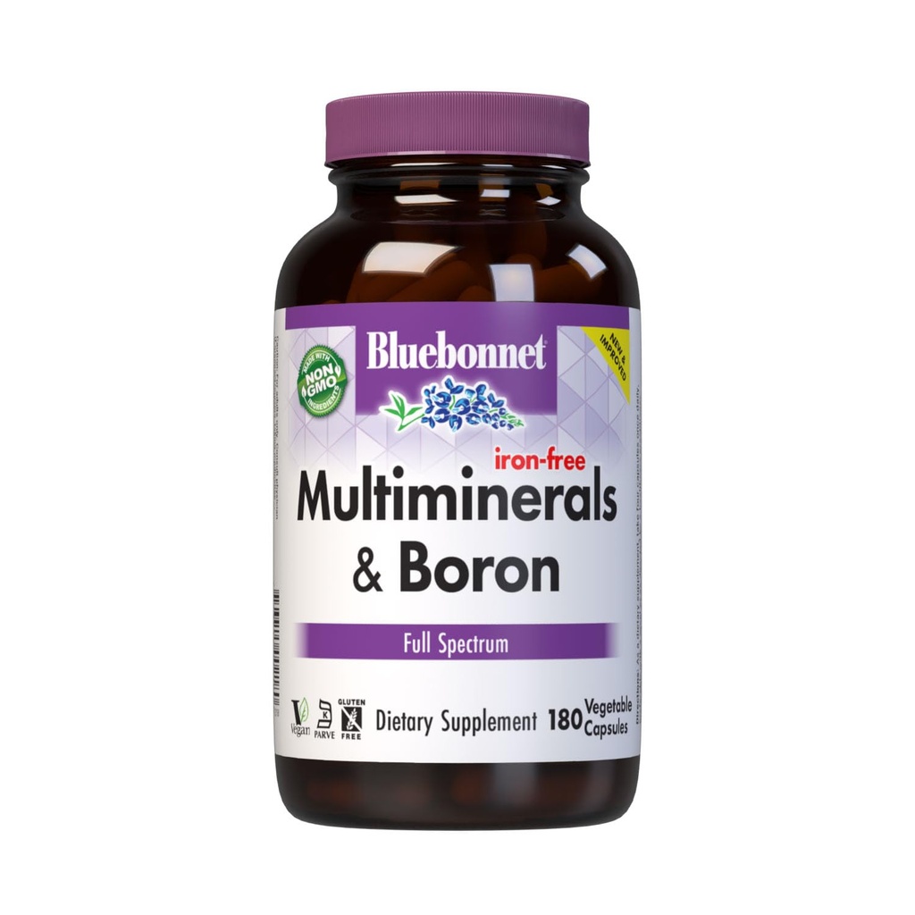Bluebonnet 多矿物质补充品 + Boron Chelated Magnesium 钾 铜 硒 Manganese Chromium & Zinc Complex for Men & Men-No Iron, N-GMO, Gluten-Free - 180 蔬菜罐头