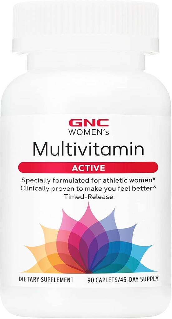 GNC 妇女积极多维他明,支持积极生活方式,30+营养方程,促进骨骼和联合健康,帮助能源生产,临床研究每日维生素,90卡普
