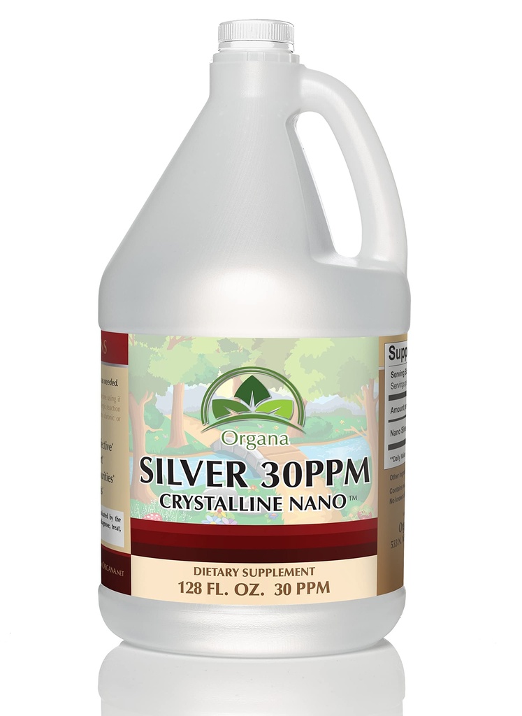Organa Crystline Nano Colloidal Silver - 超纯银液体用于免疫支持 - 超极生物活性补充解决方案 - Plata Coloidal - 1 Gallon (128 Ounces) - 30 PPM
