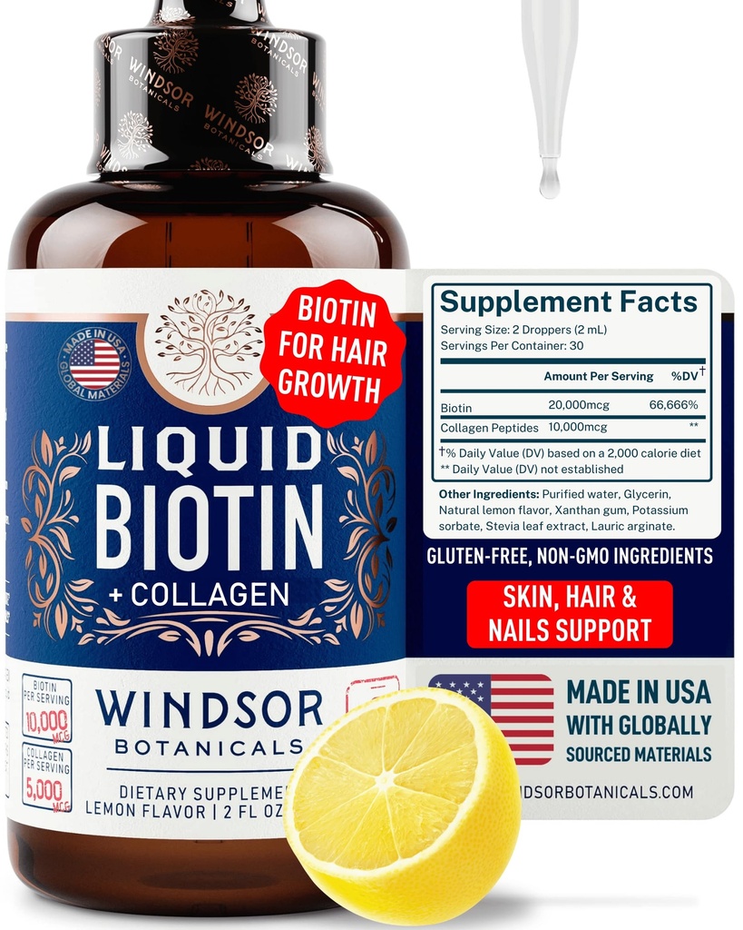 Liquid Biotin for Hair Growth Collagen - Biotin Liquid 10,000mcg Collagen 5,000mcg Extra Strength Liquid - Liquid Collagen and Biotin Drops for Hair Growth - Biotin and Collagen Drops for Women - 2oz