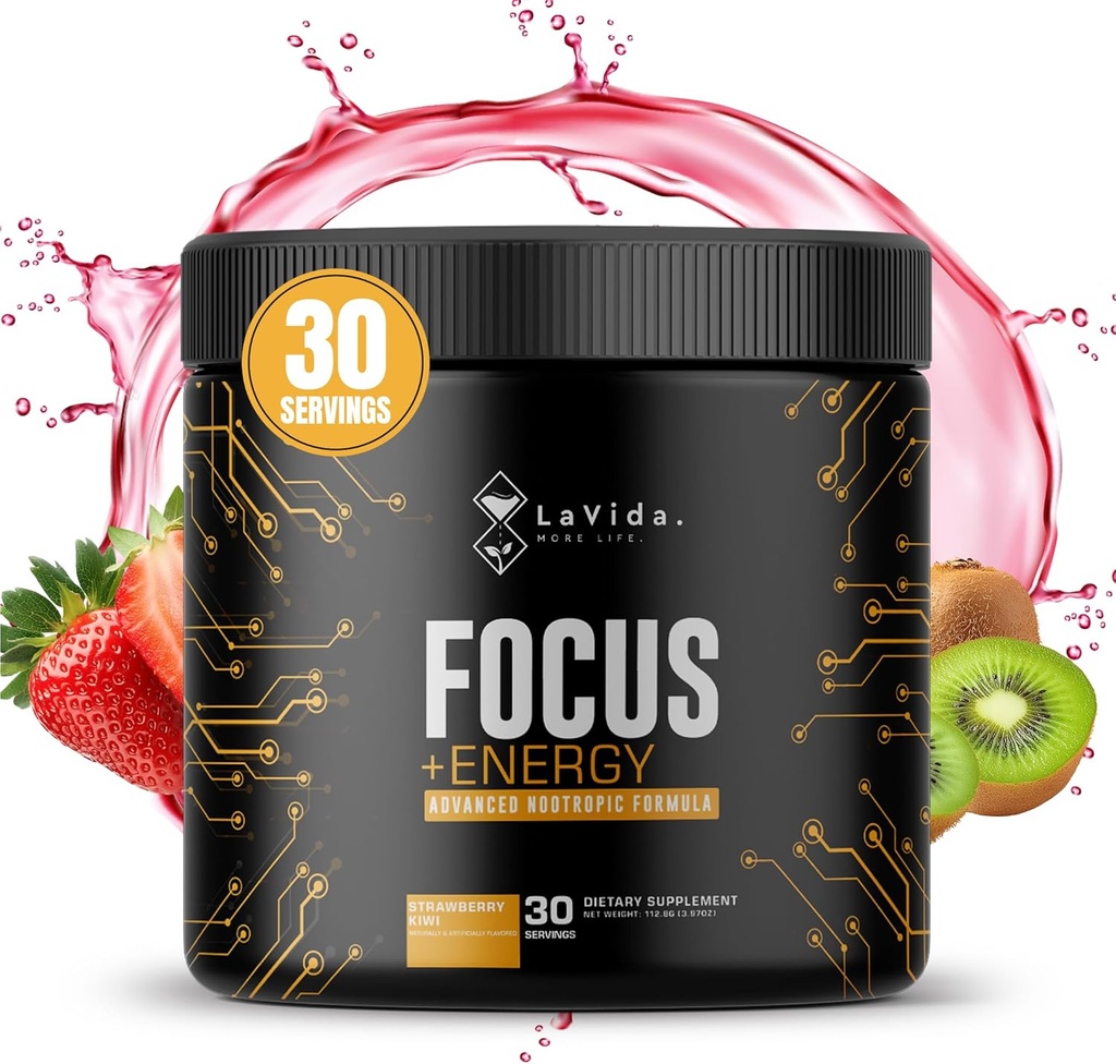 LAVIDA Focus + Energy QQ 忙碌的专业人员低工夫预选赛 ^ Notropic Brain Booster配有140mg咖啡因,零吉特斯,无糖,自然能源和精神明亮QQ 在美国制造