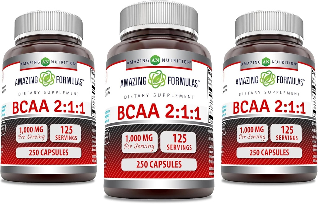 CAA2: 1:1 1 千兆克/每架Capsules + 支链氨酸 补充 + NO-GMO → Gluten-Free → 美国制造 (3 Pack, 250 count)