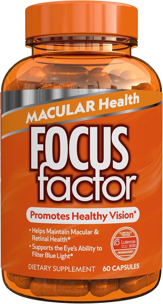 聚焦因子 Macular 健康公式(60 Counter) - 用于 Macular 支持的眼维他命-Lutein 和 Zeaxanthin 补充Folate,维生素B12,维生素C,维生素E,Lutemax 2020® - 眼健康支持