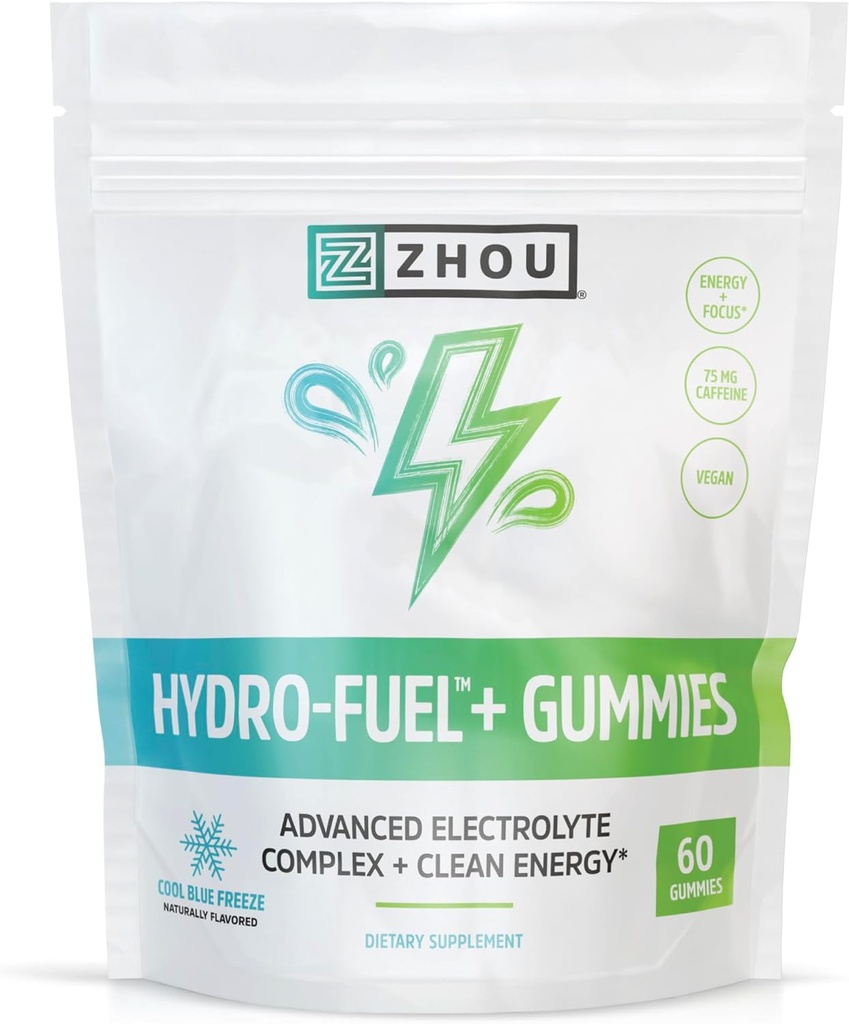 周营养 氢燃料+ Gummys - 液化电解液Gummys 液化电解液,具有电解液复合体的高级厨师和清洁能源的75毫克咖啡因,液化补充剂 - 60 Vegan Chews