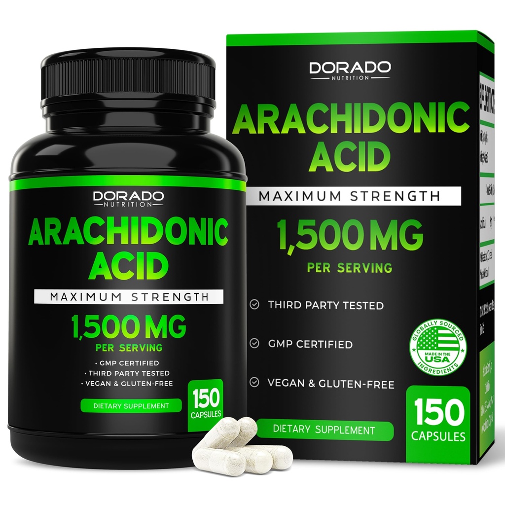 Arachidonic酸补充剂1,500mg(150卡普尔) - 肌肉质量和男性与女性恢复的肌肉和力量补充剂 - Gluten Free & Non-GMO - 第3党测试 - (150卡普尔)