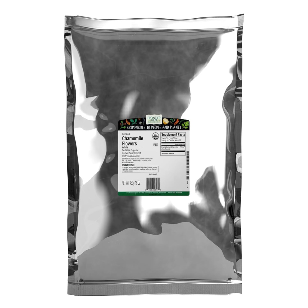 Frontier Co-op 有机全香菊花,Kosher, Bulk Herb - 干香菊花用于茶叶,天然皮肤护理食谱和更多 16 Ounce(包1)