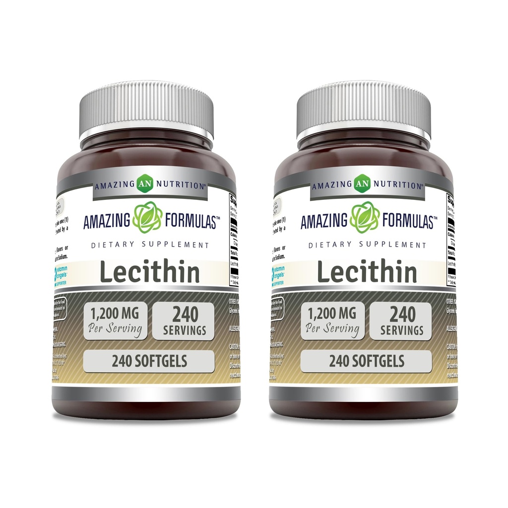 惊人的 Lecithin 1200 mg 软胶 补充 QQ 高概率 QX 非 GMO QQ 免费 Gluten (2 Pack, 240 Counter)