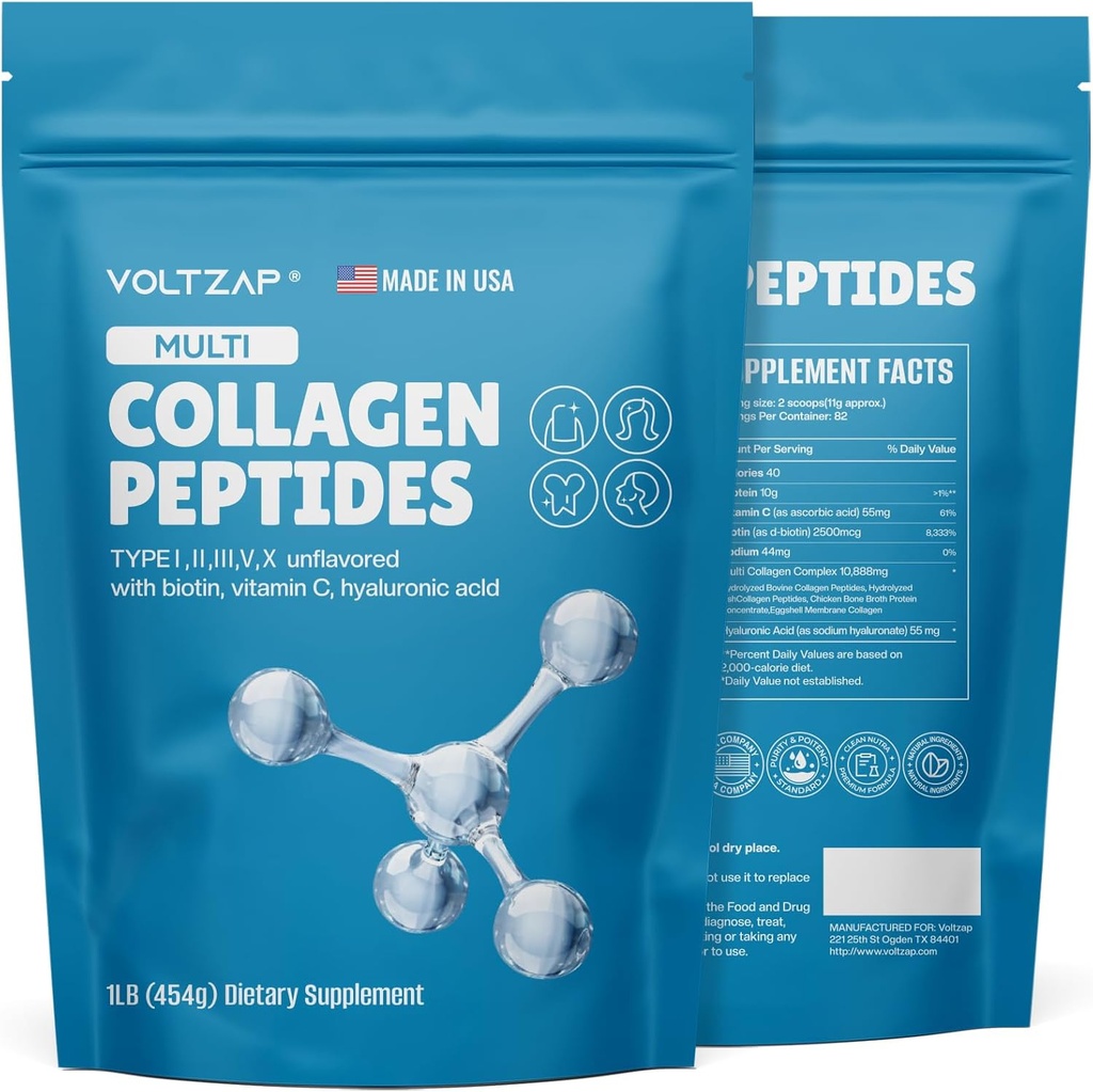 多Collagen Peptides 粉末,I型,II型,III型,V型,X型,Biotin & Vitamin C型,健康皮肤,毛发,钉子,关节的自然补充剂 - 未味