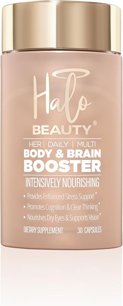 Halo Beauty Her Daily Multi - 30 Capsule Vegan 女子多维特敏用于能源,精神清晰与健康 - 身体与大脑助推器与 B6, D3 & Zinc
