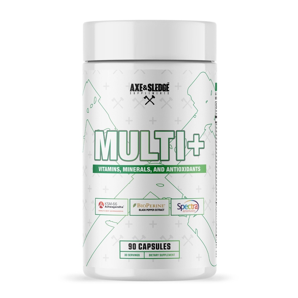 Axe & Sledge Multi Plus Multivitamin | 24 Bioavailable Vitamins & Minerals, Ashwagandha | Multivitamin for Women and Men for Daily Nutritional Support | 90 Capsules, 30 Servings