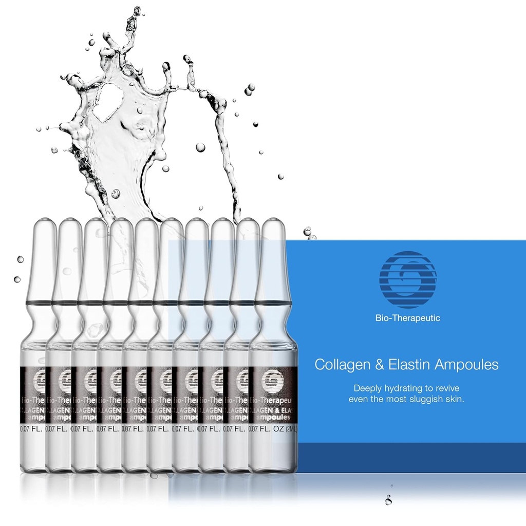 生物-治疗Collagen & Elastin Ampoules, 具有温和与恢复性水基公式的所有皮肤类型的骨骼液化物和企业-10个玻璃瓦
