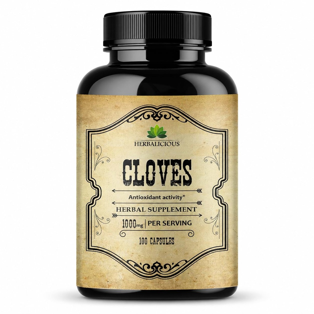 Cloves Capsules - 自然饮食补充 - 富含维生素,矿物,Manganese,纤维 - 可能帮助强化骨骼,促进消化功能,抗氧化剂支持 - 100 Caps