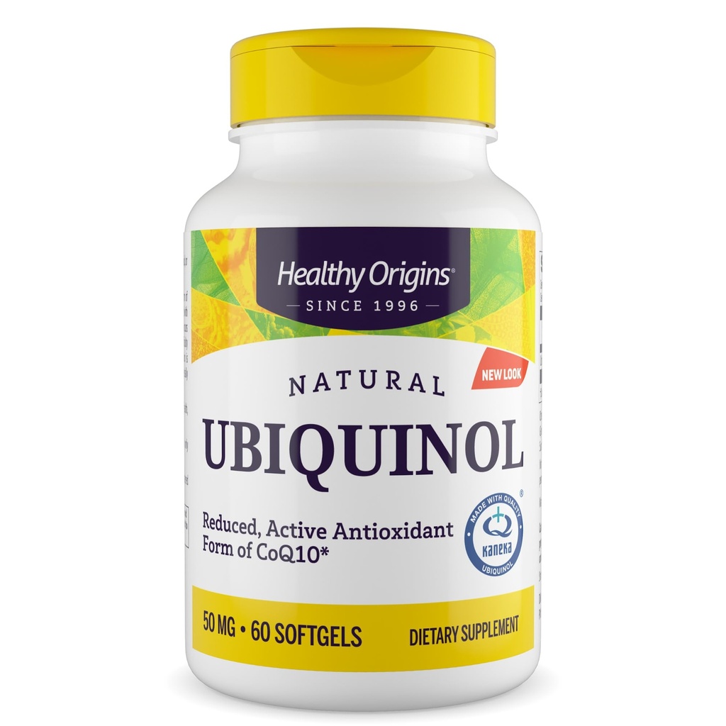 健康原产地 Ubiquinol(CoQ10活性形式),50毫克 - Kaneka Ubiquinol 心脏健康和抗氧化剂支持补充剂 - Gluten-Free & Non-GMO 补充剂 - 60软胶