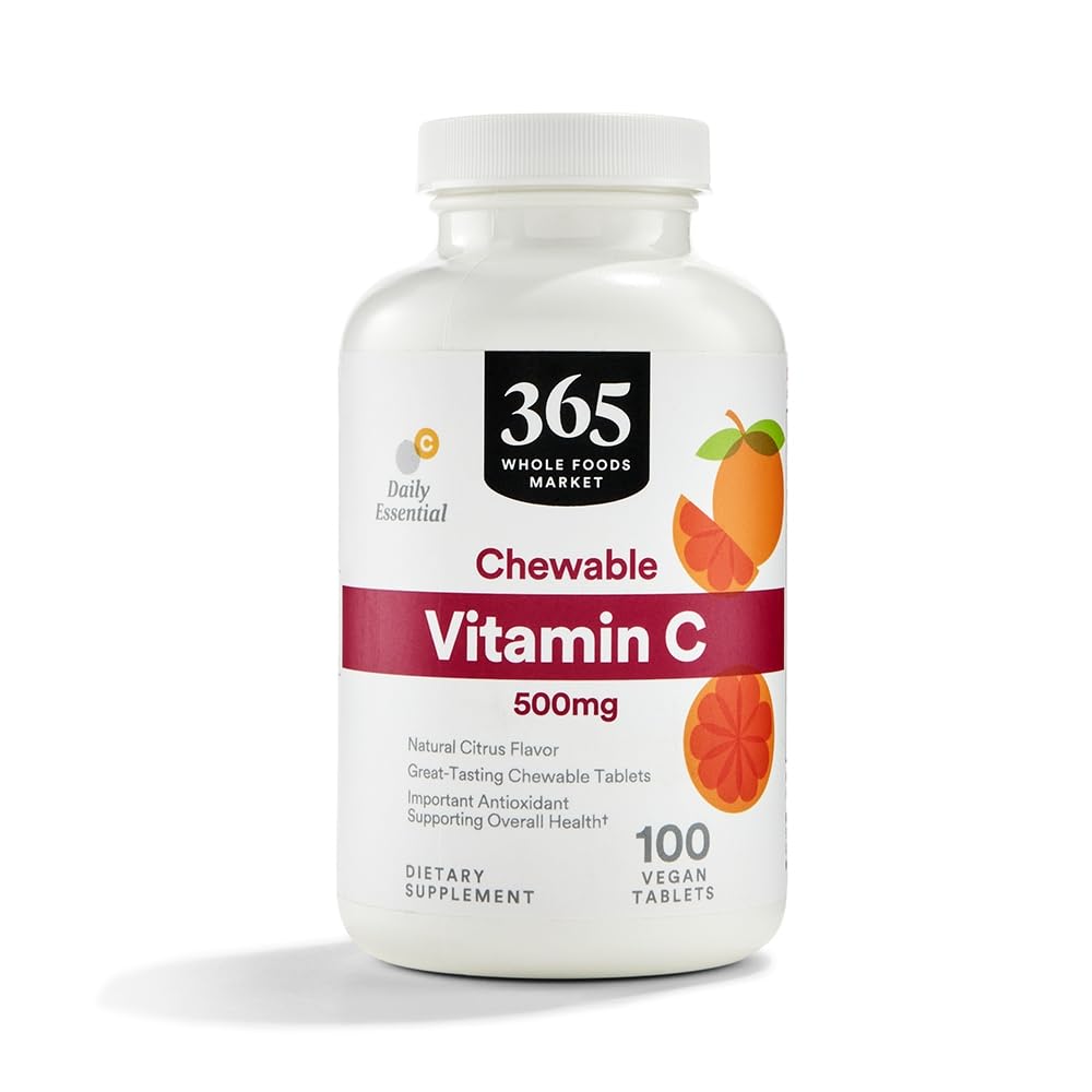 365 由全食品市场,可口维生素C500mg,天然Citrus Flavor,Vegan,100平板