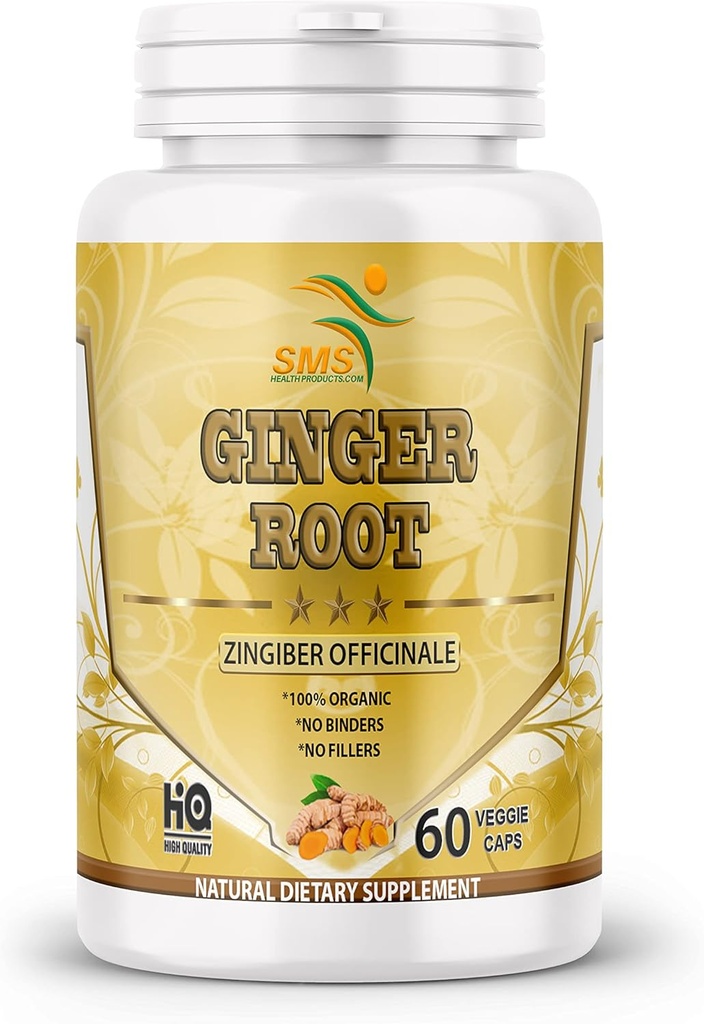 有机姜根粉(Zingiber officinale) 消化支持 - 60 维基乳头