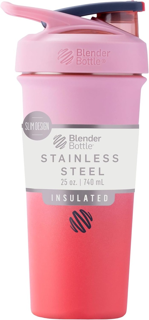 BlenderBottle Sport Sleek 绝缘无色钢摇摆瓶与Wire Whisk, 25-Ounce, Flammingo Obrecre – 运动员和适配器的蛋白质摇摆和水分, 易混合, Slim Easy to hold, 保持饮用冷淡,可锁定的Lid