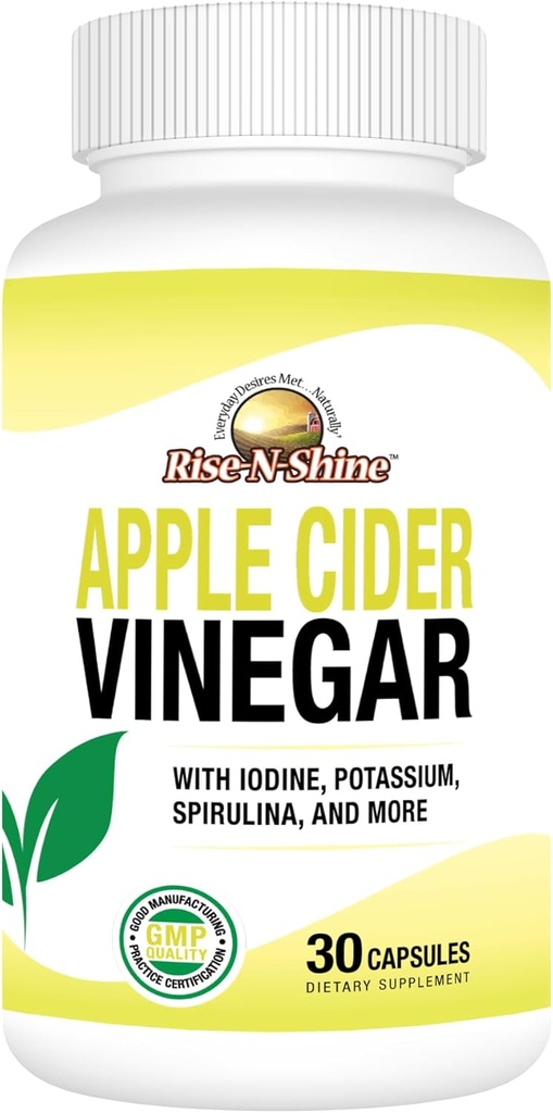 Rise-N-Shine Apple Vider Vinegar Capsules - 免疫支持维生素 - Gut支持女性和男性30天供应(30 Capsules)