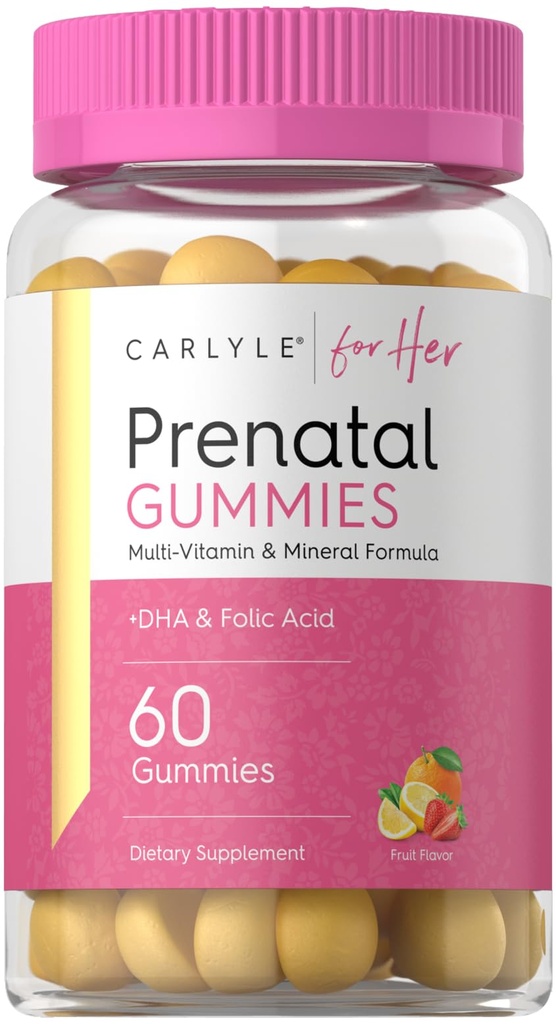 Carlyle Prenatal Gummy with DHA & Folic Acid | 60 Gummies | Multivitamin and Mineral Supplement for Women | Fruit Flavor | Non-GMO, Gluten Free | for Her