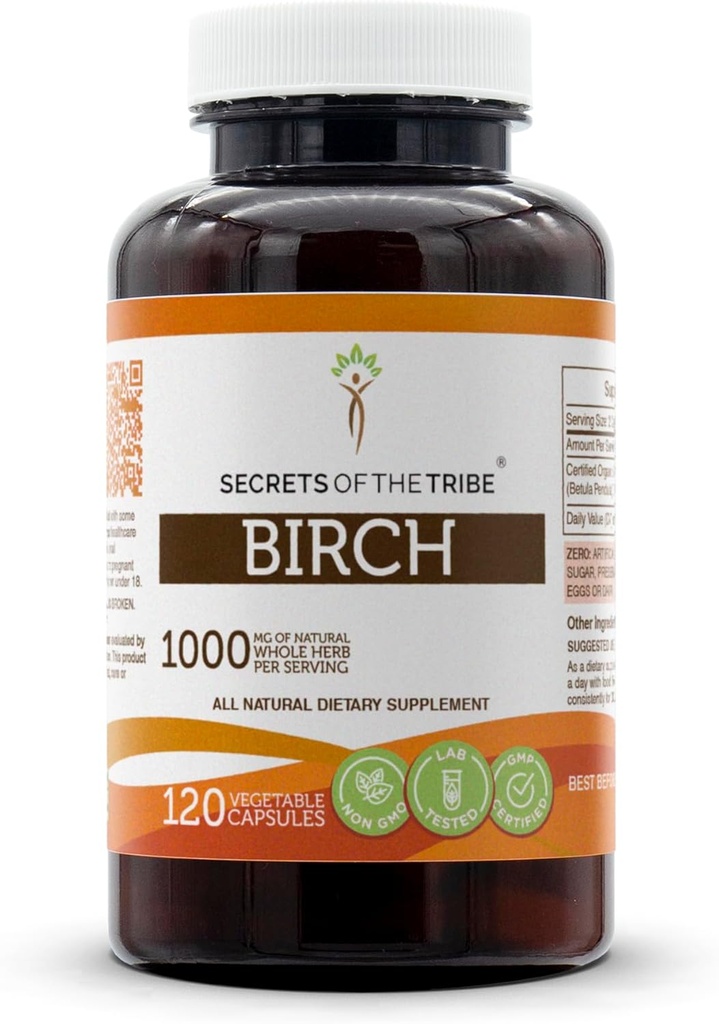部落的秘密 Birch 120卡普尔,1000毫克, Birch (Betula Pendula) 干叶(120卡普尔)