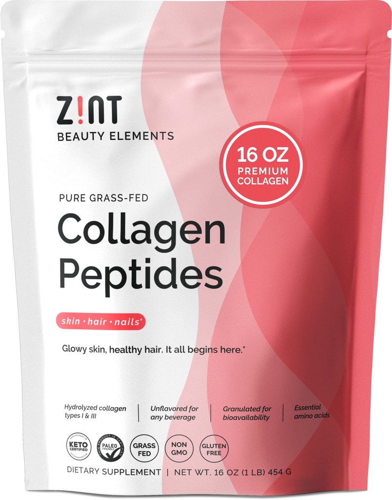 Zint Collagen Peptides Powder: Paleo & Keto 认证 - 强化吸收的Granulate Collagen Hydrlysate类型I & III - 女性和男性的酶水解蛋白,16 oz