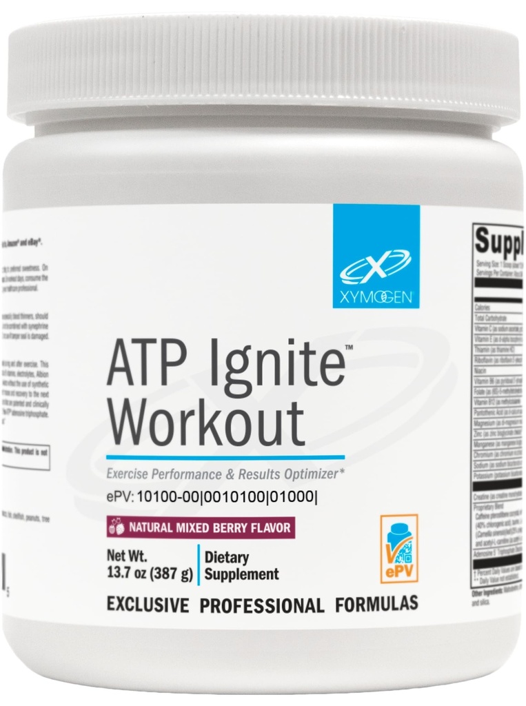 XYMOGEN ATP Ignite Workout Powder - 支持性能,恢复,能量+电解质 取代氨基,维生素,电解质+95mg Cafeine - 混合莓 Preworkout Drink Mix (13.7 oz)