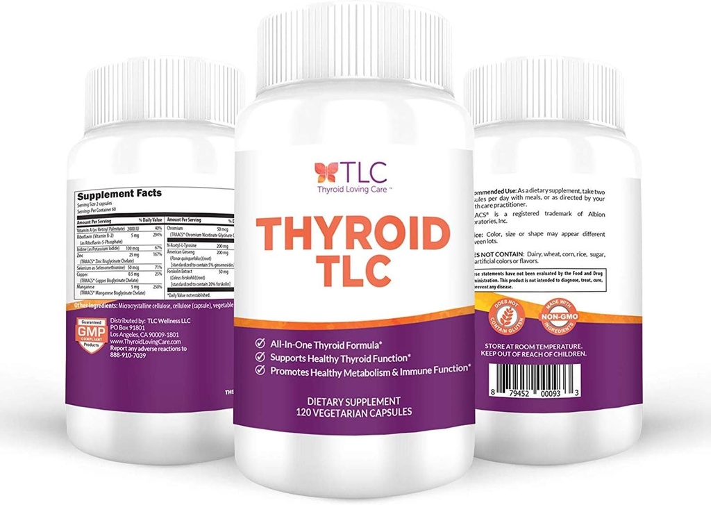 甲状腺素TLC - 带有碘,硒和马加内塞的全效甲状腺素支持公式(120个植物卡普尔)