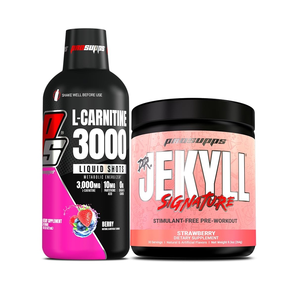PROSUPS L-Carnitine 3000 无兴奋剂液体喷射(Berry) Jekyll 签名强度聚焦、能量和泵预选(草莓)