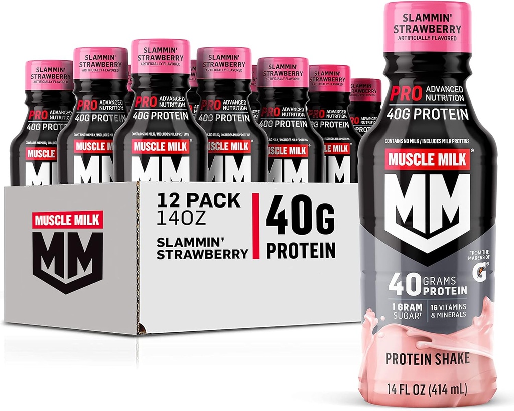 肌肉牛奶 Pro系列 蛋白质 摇摆 斯拉姆明的草莓 40g蛋白 14 Fl Oz, 12 Pack