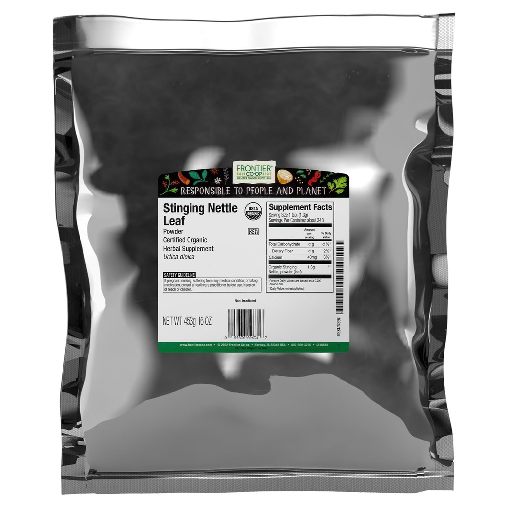 Frontier Co-op 有机地块 Sting Tetle Leaf, Dried Nettle Leaf Powder, Kosher → 16 Ounce (Pack of 1) 互联网档案馆的存檔,存档日期2007-12-21.