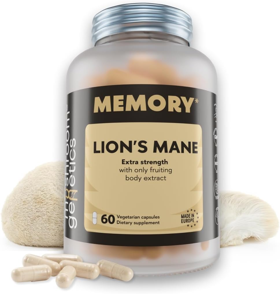 Lions Mane Supplements - 大脑、记忆和免疫支持的Nootropic蘑菇补充 QQ 聚焦、能源和认知井的果实提取 60 Vegan Capsules