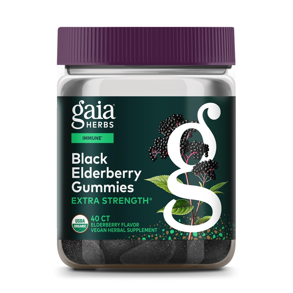 Gaia Herbs Black Elderberry (Sambucus Nigra) Extra strenglies Gummies - 美味的免疫支持补编 - 配有认证的有机黑色老年莓用于免疫系统支持 - 40 Gummies