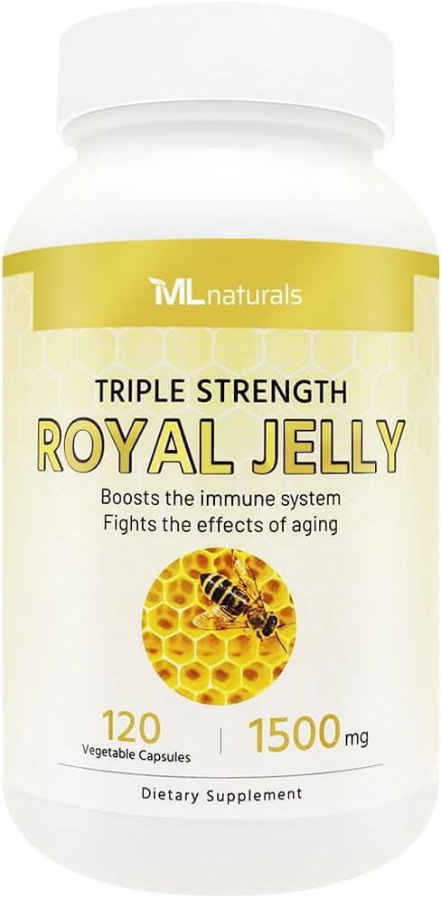ML Naturals Royal Jelly 1500mg 120 Vegetable Capsules, 等效于6%(27mg)10HDA. 冷冻干燥、 Gluten 自由、 NSF 认证和 cGMP- Contliant