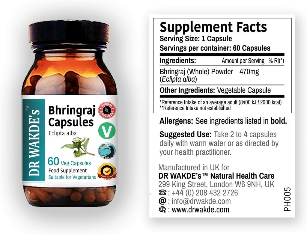 DR WAKDE的Bhringraj Capsules(False Daisy, Eclipta alba, 60 Veg Caps, 植物补充品, Ayurvedic Herb, All Natural, Vegan)