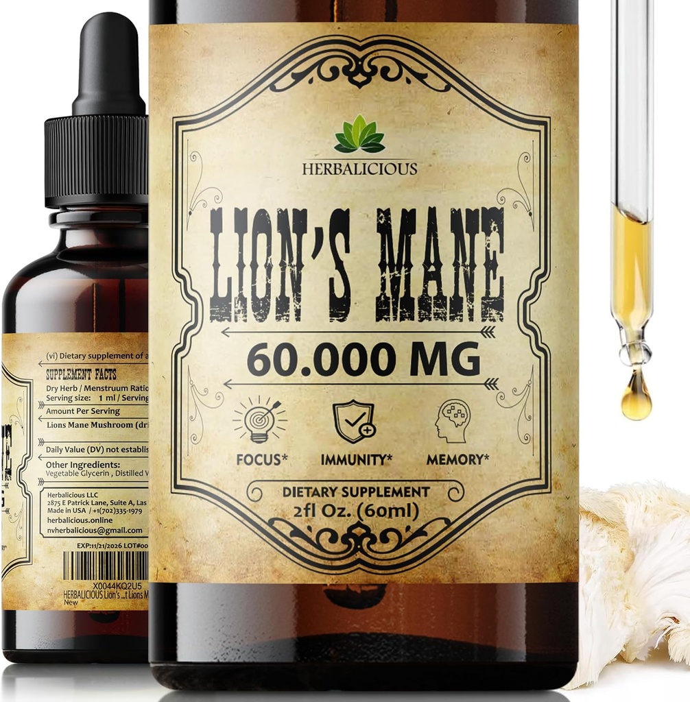 Lion's Mane Expless 2 fl oz Liquid – 天然蘑菇补充丁丁用于大脑,记忆,精神清晰和聚焦 – 免疫支持 – 高潜力公式 – 90天供应