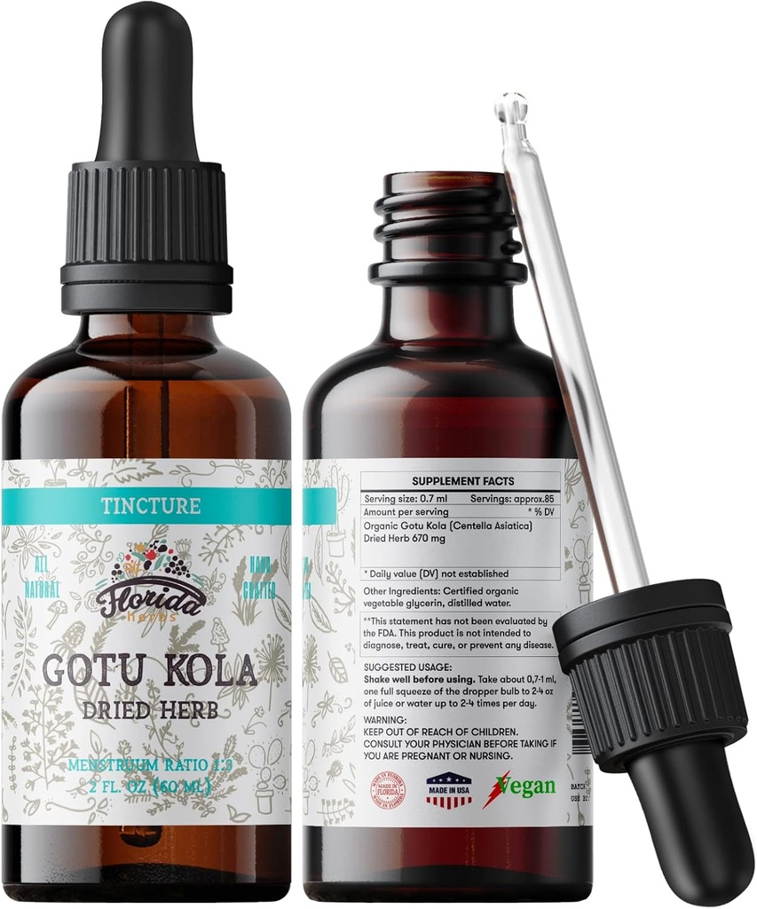 Gotu Kola Tincture, 有机Gotu Kola提取器, Gotu Kola Drops (Centella Asitica) 干草