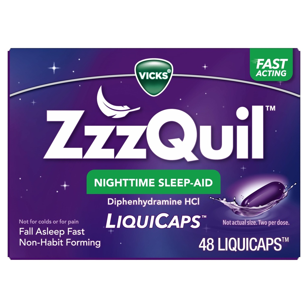 ZzzQuil,《夜间睡眠援助利基卡普斯》,25毫克二苯胺HCl,第1号《睡眠援助品牌》,《非哈比人成形》,《失眠快速》,48个