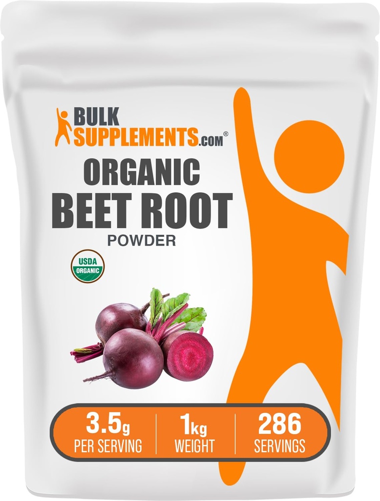 Bulk Assupports.com 有机甜菜根粉 - 超级食品补充品,甜菜根补充品 - Vegan & Gluten Free,每服3.5g, 1kg (pack of 5) (11磅)