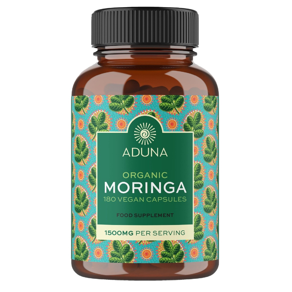 Aduna Organic Moringa Capsules 1500mg 100% 纯 Moringa Leaf 能源、豁免和焦点 + 耐用、恢复和母乳喂养的自然植物食品补充 + 180 Vegan Capsules