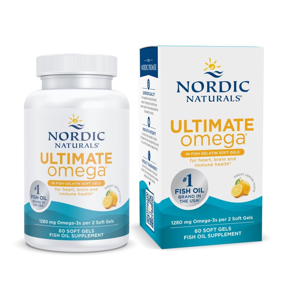 Fish Gelatin,Lemon Flavor - 60 Soft Gels - 1280 mg Omega-3 - 高剂量鱼油补充剂 - EPA & DHA - 促进大脑和心脏健康 - 非GMO - 30 服务