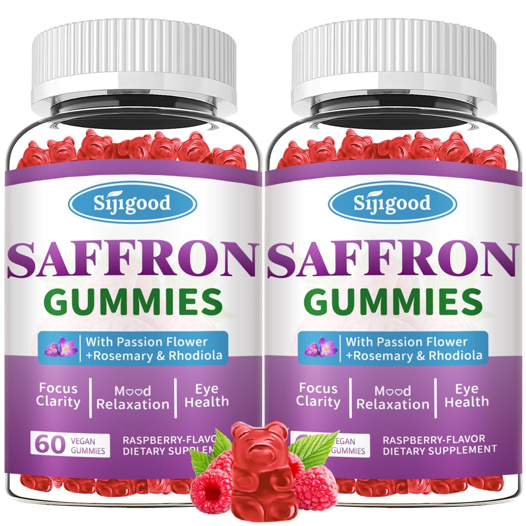 2 Packs Saffron Gummys - 配有Saffron 提取, Passion Flower, Magnesium & Vitamins for Relax, Focus, Raspberry Flavor 的无糖沙发男服辅助剂 男服女服辅助剂