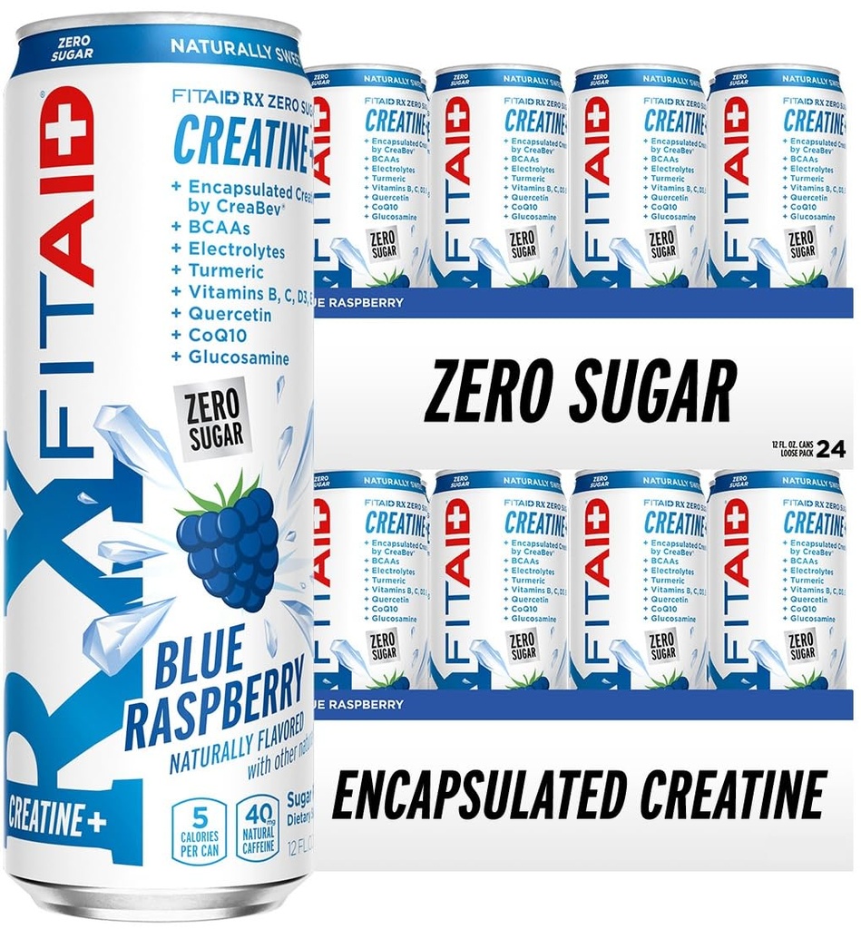 FITAID RX 零糖,封装奶油,工作恢复饮料,全合成混合剂,BCAAs,Glucosamine,Turmeric,B-Complex,电解剂,蓝莓,12 Fl Oz(24包)